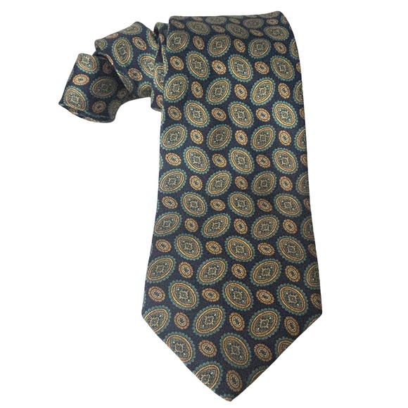 Authentic Burberrys Vintage Neck Tie Medallion Print Embossed Tipping England - Picture 8 of 11